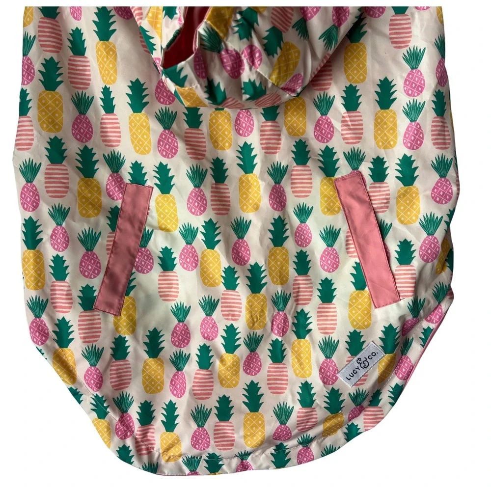 Lucy & Co Pineapple Print Dog Raincoat Hooded Vest Pink White Yellow NEW